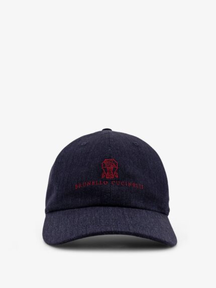 Brunello Cucinelli Denim Cap With Embroidered Logo On The Front