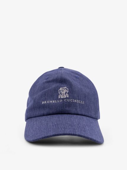 Brunello Cucinelli Denim Hat With Embroidered Logo On The Front