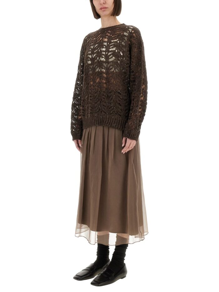 Brunello Cucinelli FOLIAGE LACE LINEN AND SILK DIAMOND KNIT