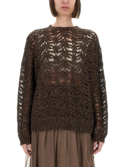 Brunello Cucinelli FOLIAGE LACE LINEN AND SILK DIAMOND KNIT
