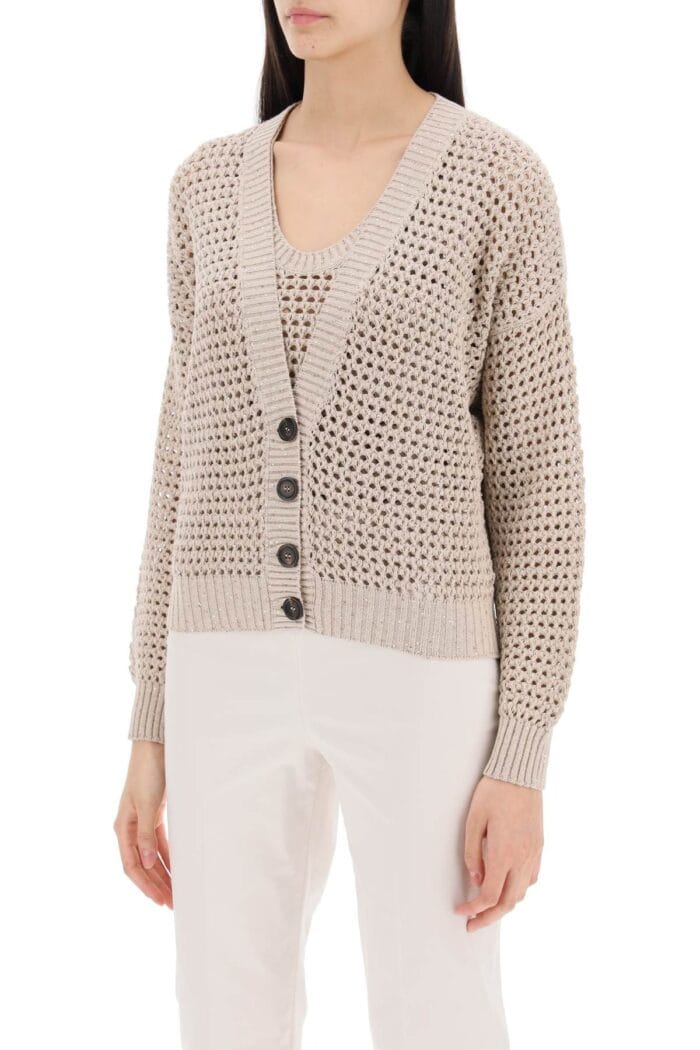 BRUNELLO CUCINELLI Knit Cardigan With A Mesh Design