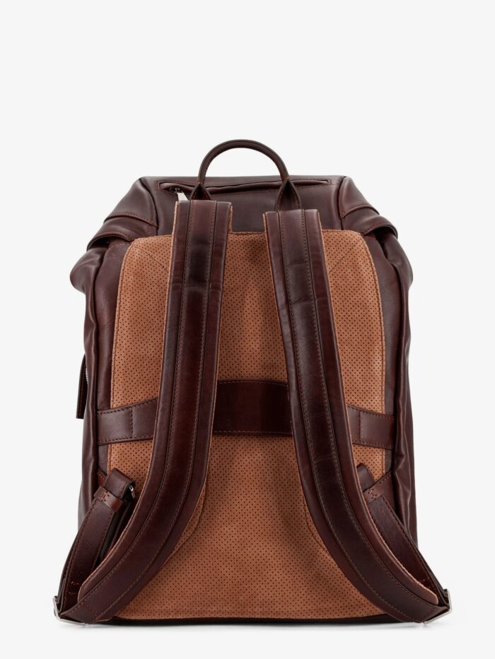 Brunello Cucinelli Leather Backpack With Front Lettering Logo