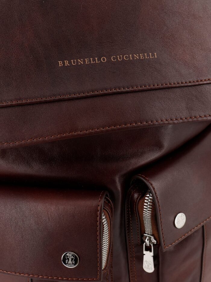 Brunello Cucinelli Leather Backpack With Front Lettering Logo