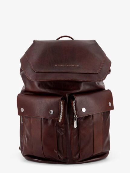 Brunello Cucinelli Leather Backpack With Front Lettering Logo