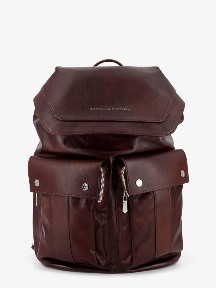 Brunello Cucinelli Leather Backpack With Front Lettering Logo