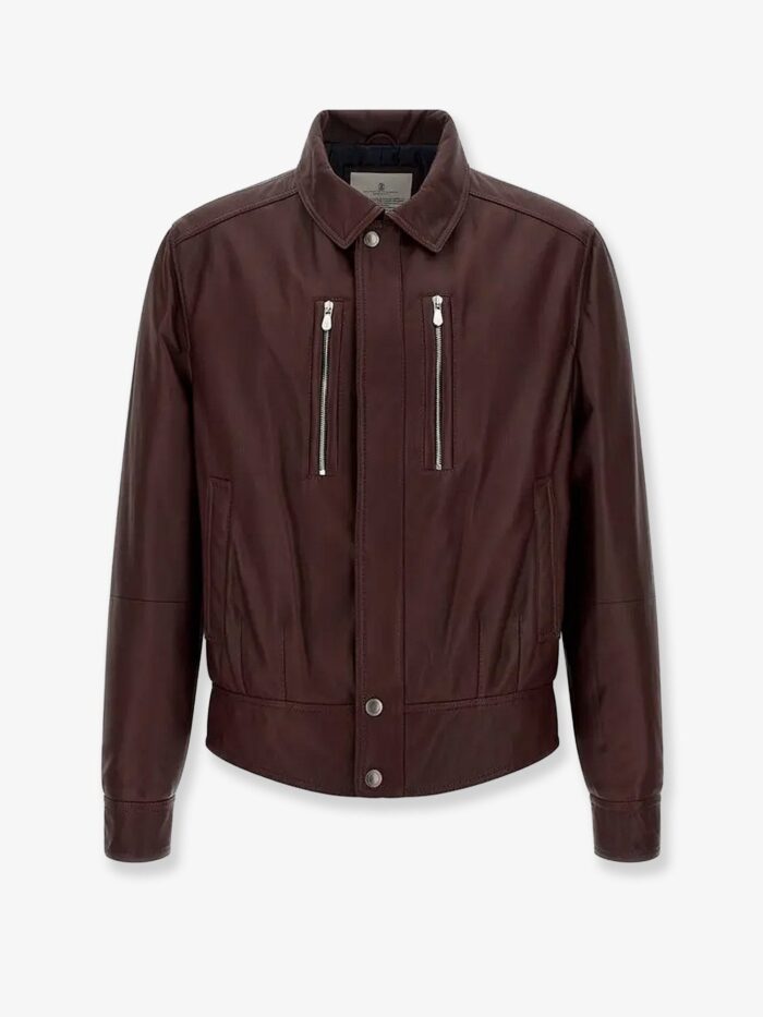 brunello cucinelli leather bomber with padding Brunello Cucinelli Leather Bomber With Padding