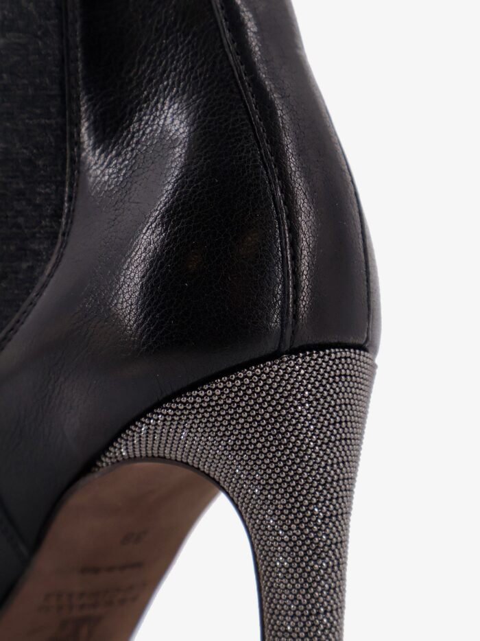 Brunello Cucinelli Leather Boots With Monili Detail On The Heel
