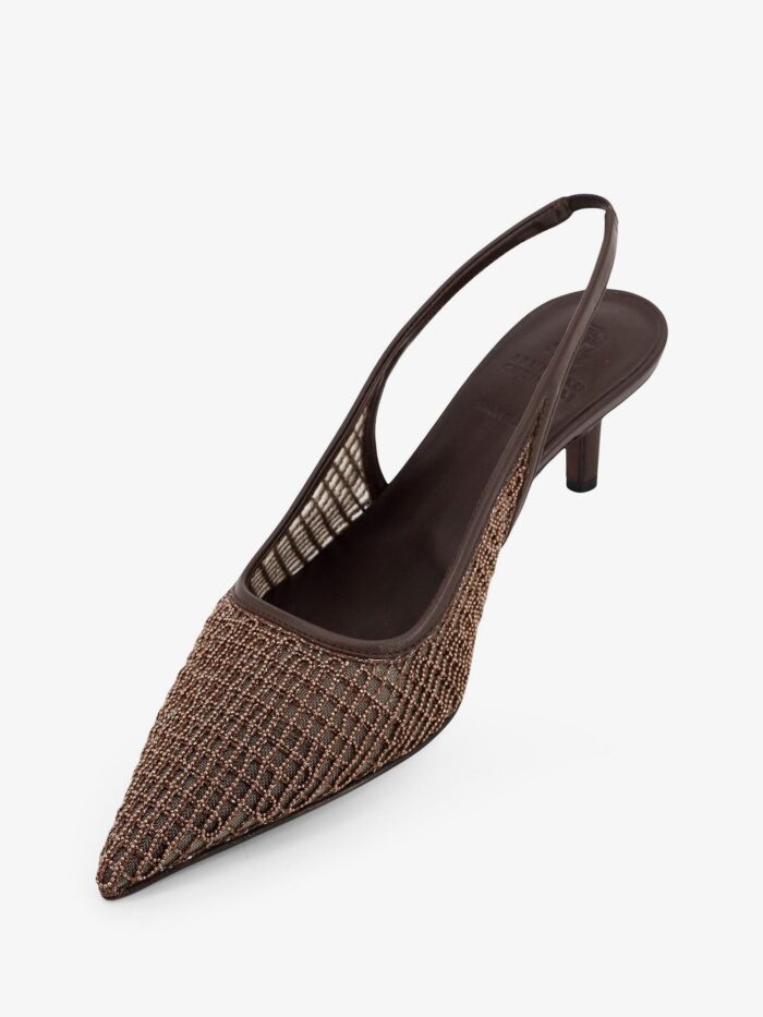 Brunello Cucinelli Leather Décolleté With Precious Net Detail