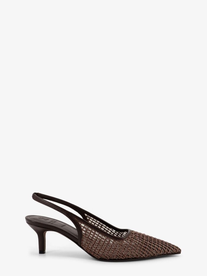 Brunello Cucinelli Leather Décolleté With Precious Net Detail