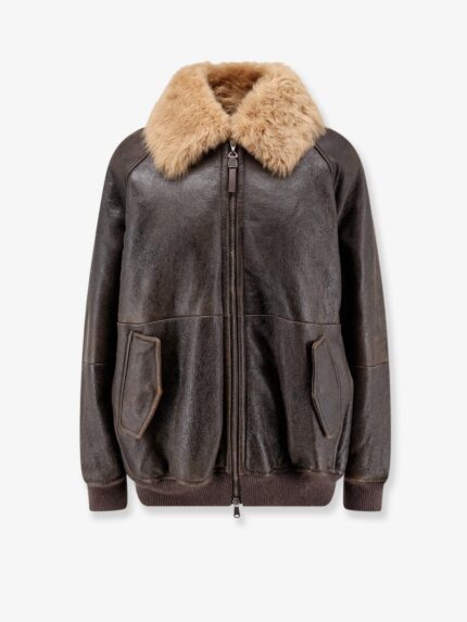 Brunello Cucinelli Leather Jacket With Shearling Collar