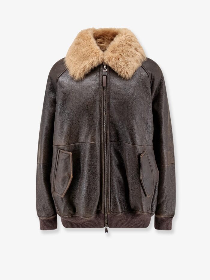 brunello cucinelli leather jacket with shearling collar Brunello Cucinelli Leather Jacket With Shearling Collar