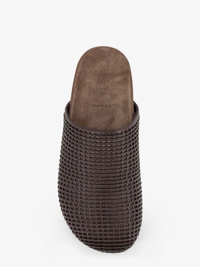 Brunello Cucinelli Leather Sandals With Precious Net Detail