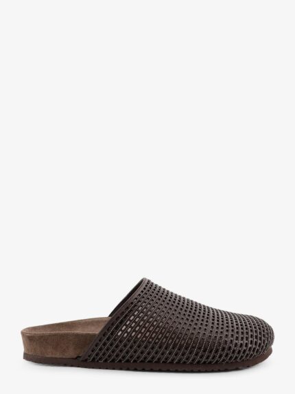 Brunello Cucinelli Leather Sandals With Precious Net Detail