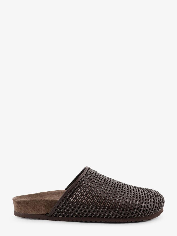 Brunello Cucinelli Leather Sandals With Precious Net Detail