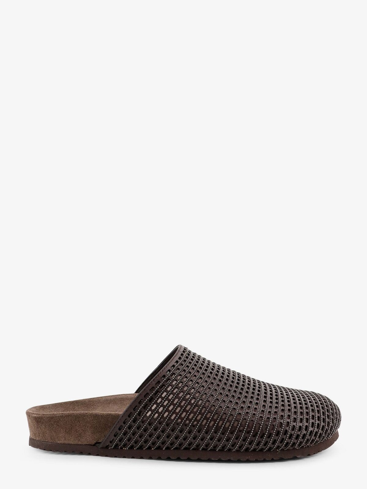 Brunello Cucinelli Leather Sandals With Precious Net Detail