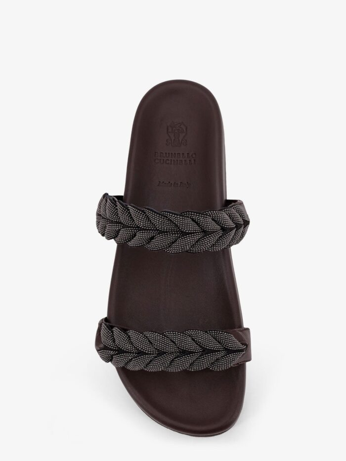 Brunello Cucinelli Leather Sandals With Woven Monili Detail