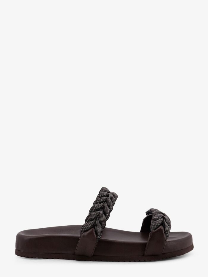Brunello Cucinelli Leather Sandals With Woven Monili Detail