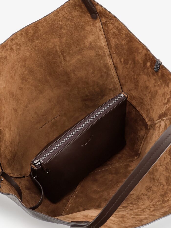 Brunello Cucinelli Leather Shopping Bag With Side Monili Detail