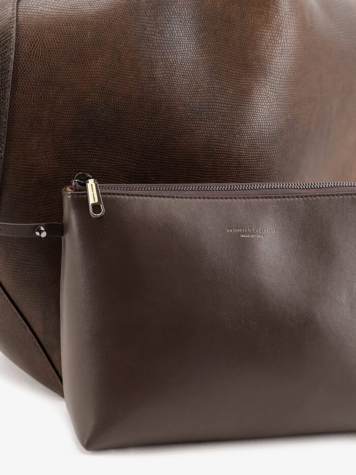 Brunello Cucinelli Leather Shopping Bag With Side Monili Detail