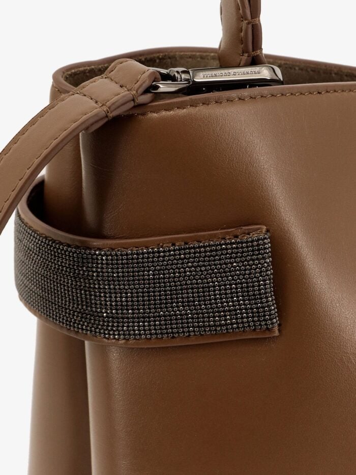Brunello Cucinelli Leather Shoulder Bag With Monili Detail