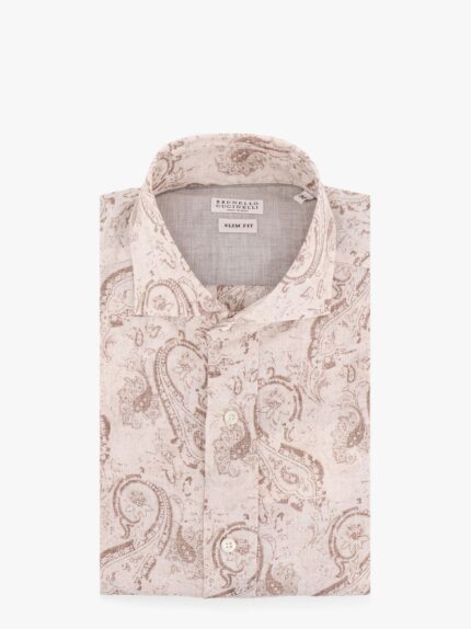 Brunello Cucinelli Linen Slim Fit Shirt With All-over Print