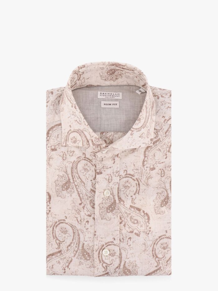 Brunello Cucinelli Linen Slim Fit Shirt With All-over Print