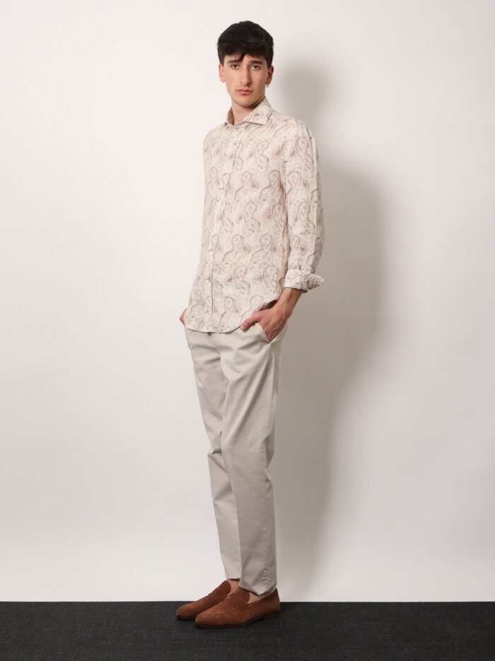 Brunello Cucinelli Linen Slim Fit Shirt With All-over Print
