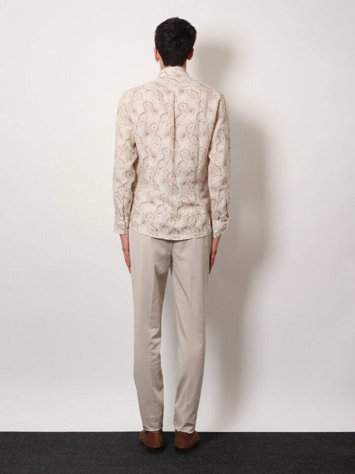 Brunello Cucinelli Linen Slim Fit Shirt With All-over Print