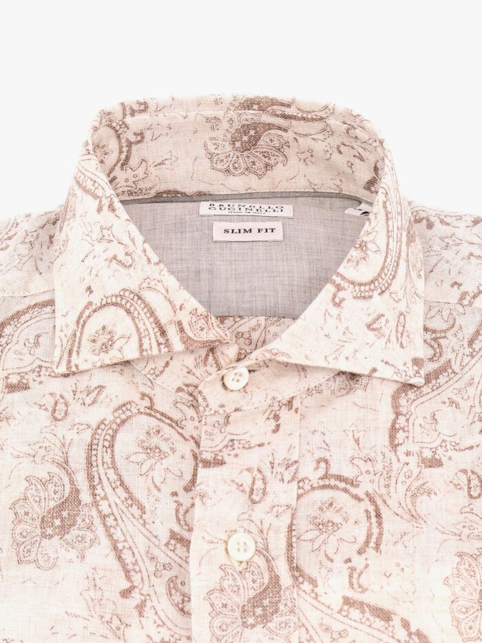 Brunello Cucinelli Linen Slim Fit Shirt With All-over Print