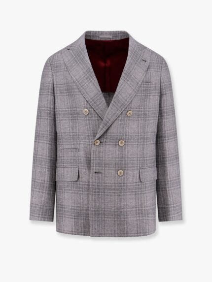 Brunello Cucinelli Linen, Wool And Silk Prince Of Wales One-and-a-half Breasted Blazer
