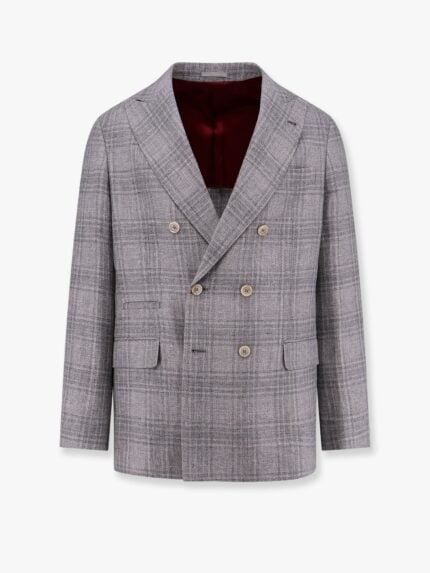 Brunello Cucinelli Linen, Wool And Silk Prince Of Wales One-and-a-half Breasted Blazer
