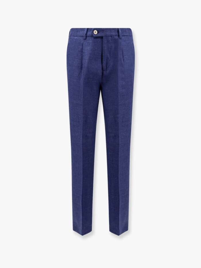 Brunello Cucinelli Linen, Wool And Silk Trousers With Pinces