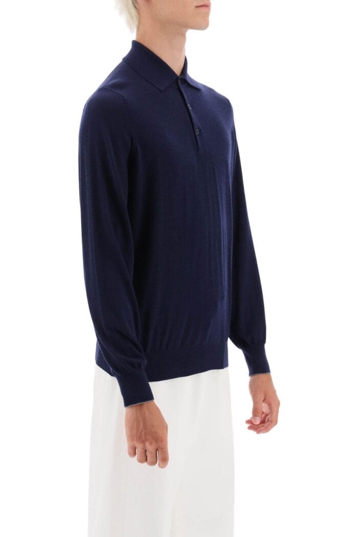 Brunello Cucinelli Long-sleeved Polo Shirt In Virgin Wool And Cashmere