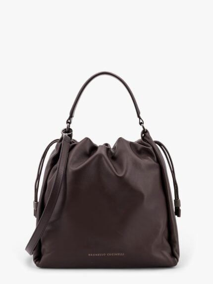 Brunello Cucinelli Mellow Bucket Leather Handbag With Monili Detail