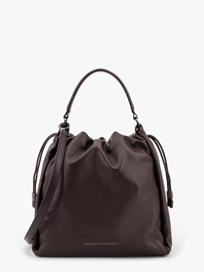 Brunello Cucinelli Mellow Bucket Leather Handbag With Monili Detail