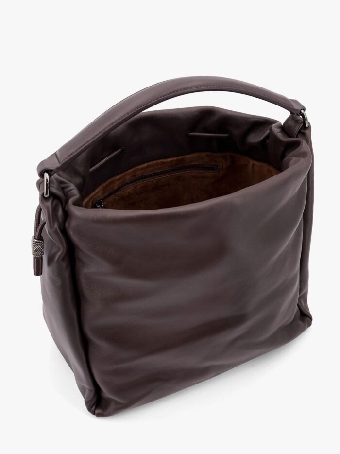 Brunello Cucinelli Mellow Bucket Leather Handbag With Monili Detail