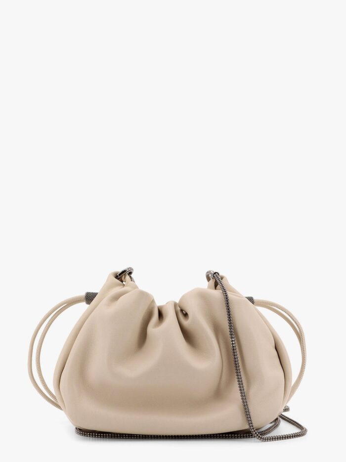 Brunello Cucinelli Mellow Mini Bucket Bag In Soft Leather With Precious Chain