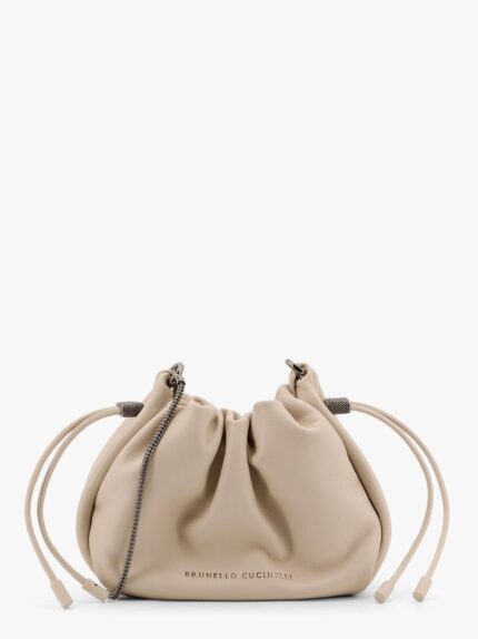 Brunello Cucinelli Mellow Mini Bucket Bag In Soft Leather With Precious Chain