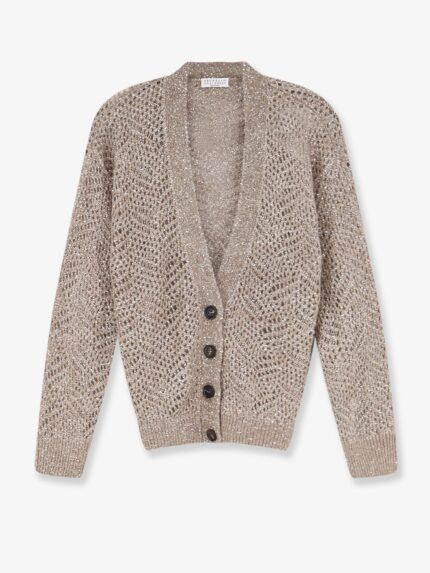 Brunello Cucinelli Mohair Blend Cardigan With Iconic Dazzling Motif