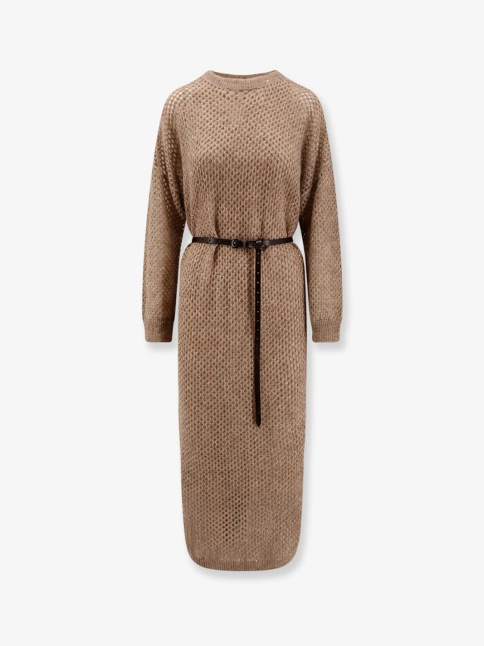 Brunello Cucinelli Mohair Blend Long Dress With Sequins