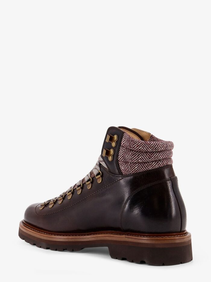 Brunello Cucinelli Mountain Boot Leather Ankle Boots With Wool And Cashmere Insert