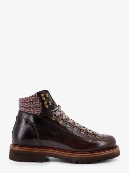 Brunello Cucinelli Mountain Boot Leather Ankle Boots With Wool And Cashmere Insert