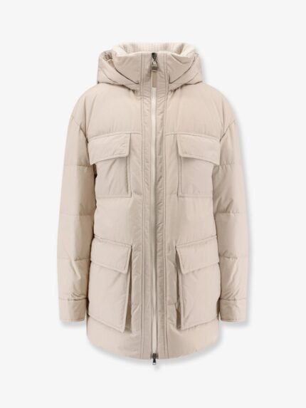 Brunello Cucinelli Nylon And Cotton Hooded Down Jacket