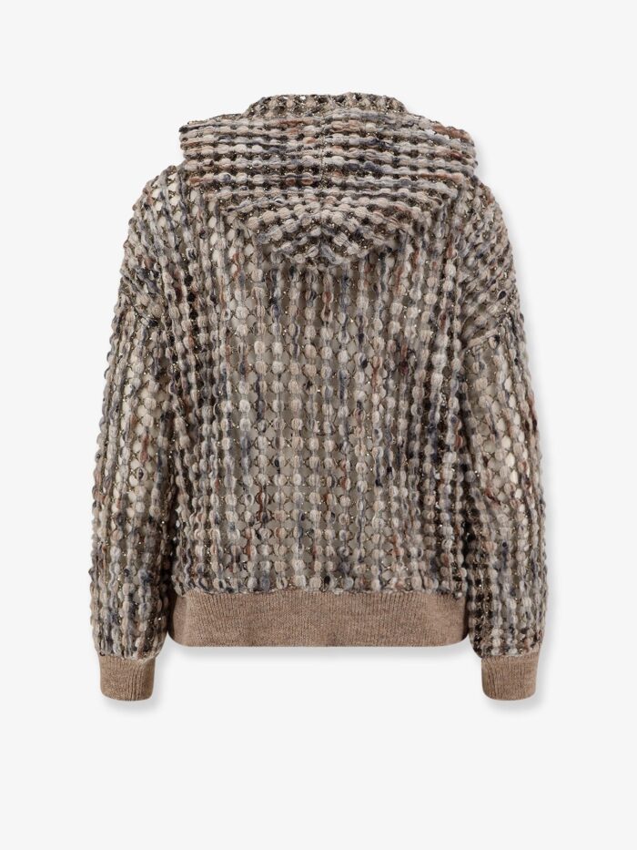Brunello Cucinelli Perforated Wool Blend Cardigan With Sequins
