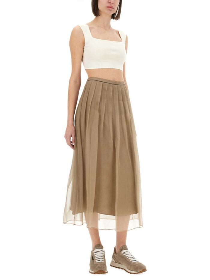 Brunello Cucinelli SILK PLEATED MIDI SKIRT