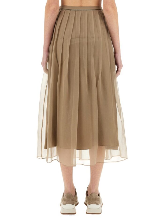 Brunello Cucinelli SILK PLEATED MIDI SKIRT