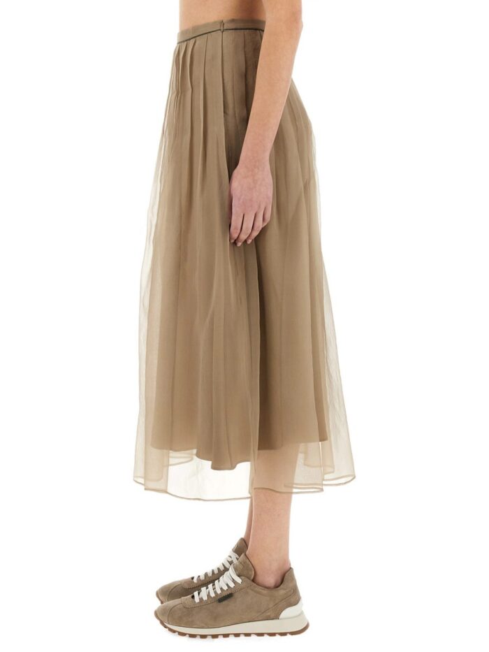 Brunello Cucinelli SILK PLEATED MIDI SKIRT