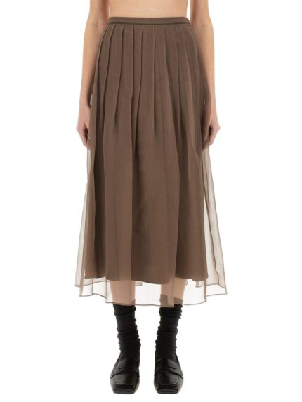 Brunello Cucinelli SILK PLEATED MIDI SKIRT