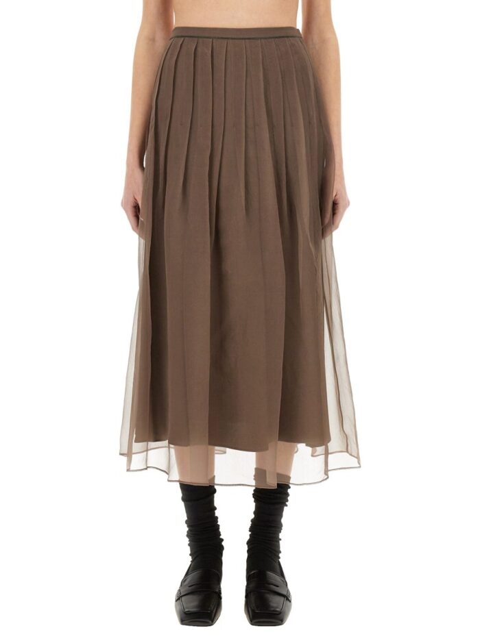 Brunello Cucinelli SILK PLEATED MIDI SKIRT