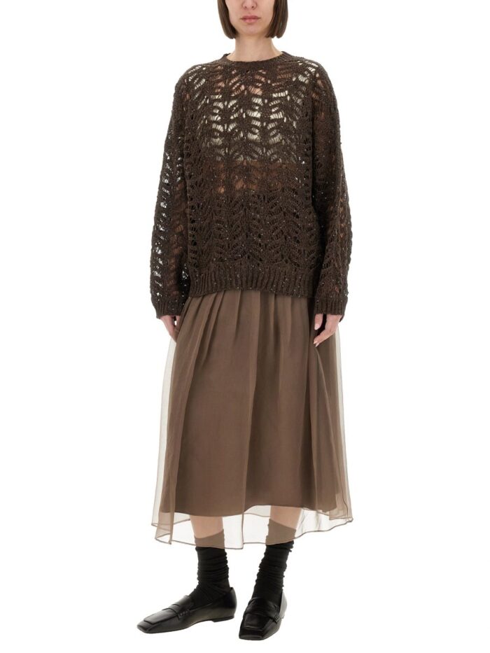 Brunello Cucinelli SILK PLEATED MIDI SKIRT